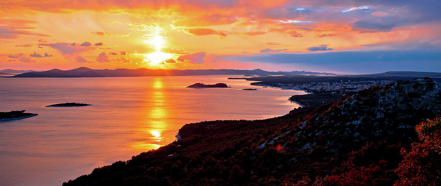 Amazing colorful sunset panorama of Pakostane archipelago #7 Photograph by Brch Photography