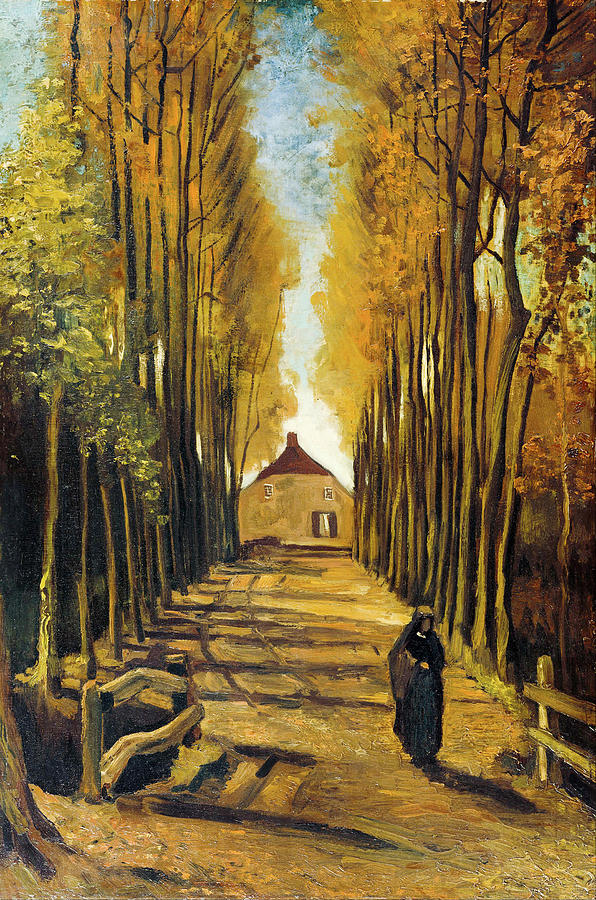 Avenue of poplars in autumn Painting by Vincent Van Gogh