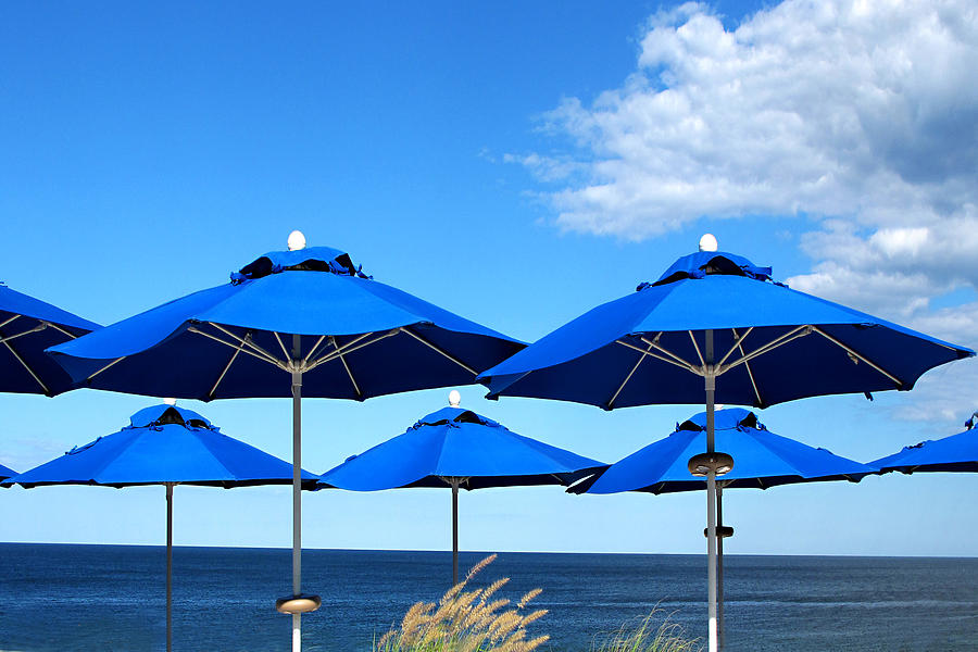 7 Blue Umbrellas Photograph by JoAnn Lense