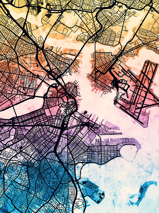 Boston Massachusetts Street Map #7 Digital Art by Michael Tompsett