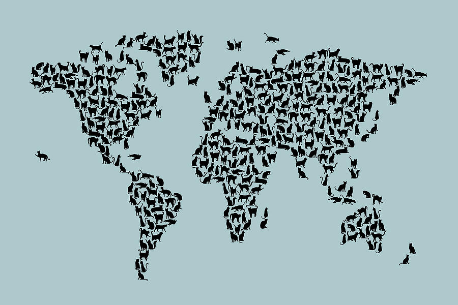 Cat Digital Art - Cats Map of the World Map #7 by Michael Tompsett