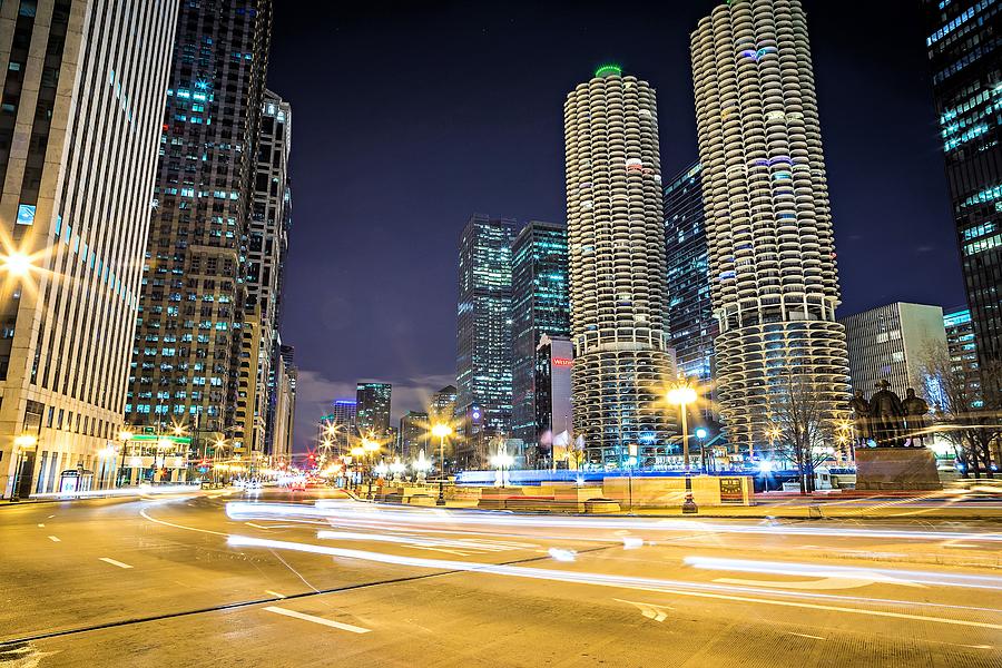 Chicago Illinois City Skyline At Night Time #7 Photograph by Alex Grichenko