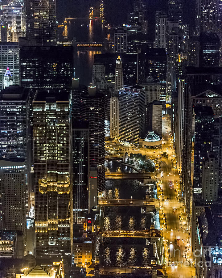Chicago Night Skyline Aerial Photo #7 Photograph by David Oppenheimer