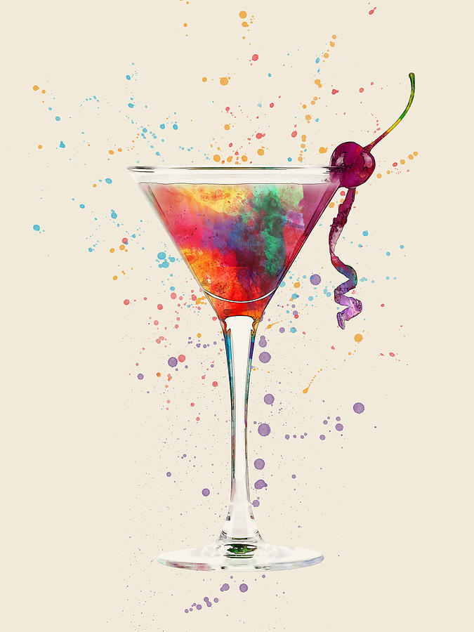 Martini Digital Art - Cocktail Drinks Glass Watercolor #7 by Michael Tompsett