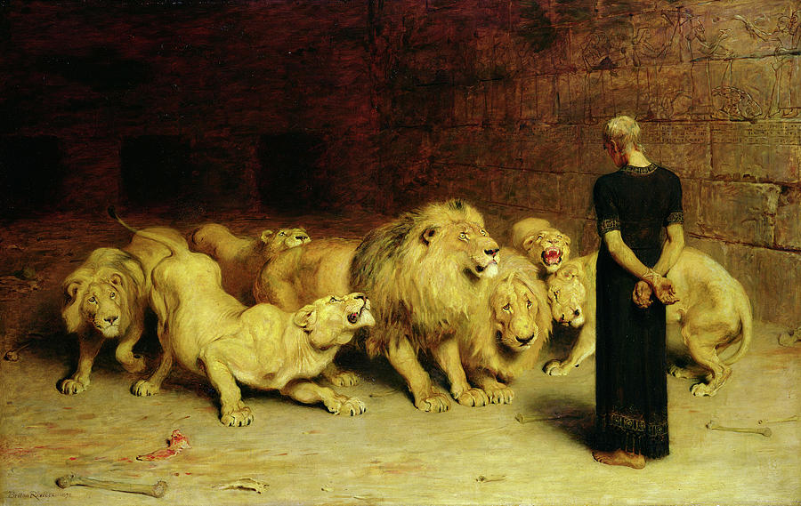Jaws Painting - Daniel In The Lions Den #9 by Briton Riviere
