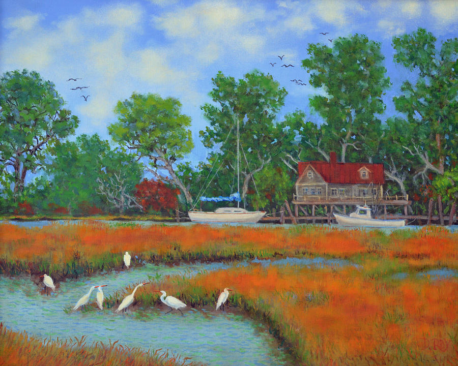 Egret Painting - 7 Egrets by Dwain Ray