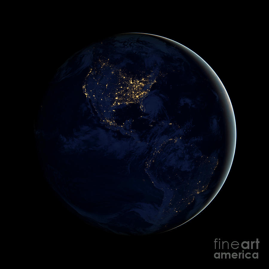Full Earth At Night Showing City Lights #7 Photograph by Stocktrek Images