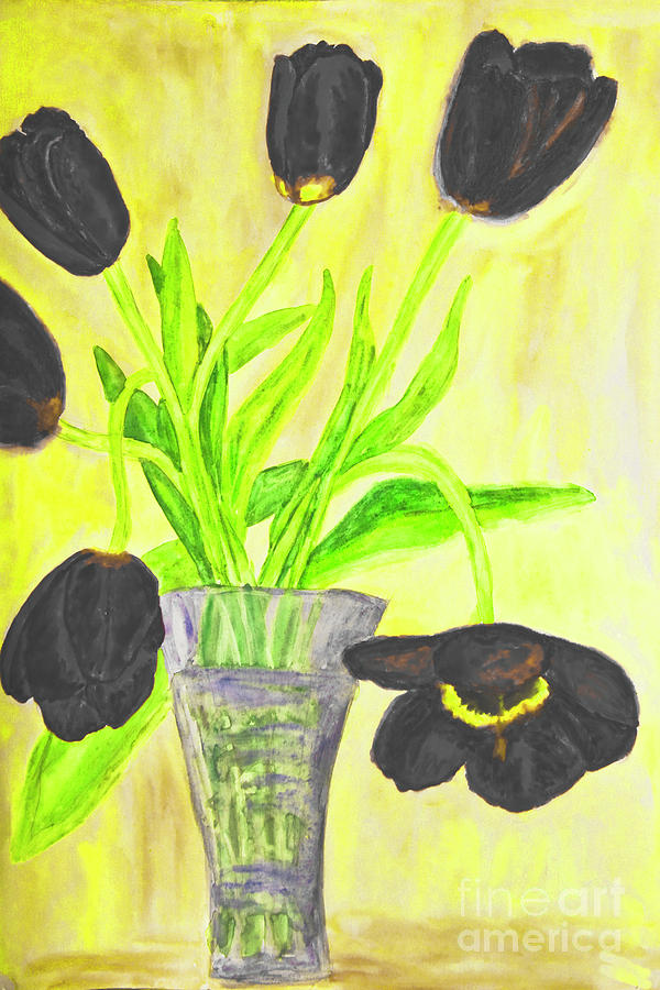 Hand painted picture, tulips in vase #7 Painting by Irina Afonskaya