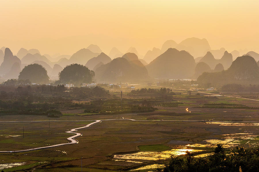 Karst mountains scenery in sunset #7 Photograph by Carl Ning