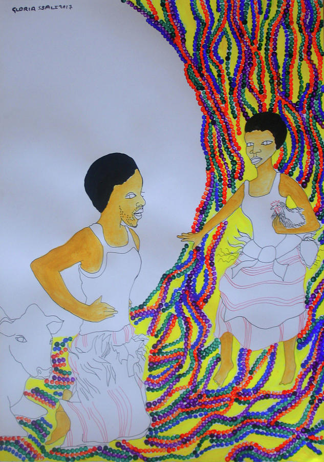 Kintu and Nambi a Ugandan Folktale #7 Painting by Gloria Ssali