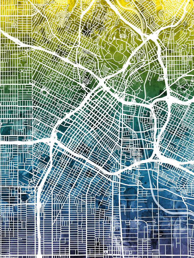 Los Angeles City Street Map #7 Digital Art by Michael Tompsett