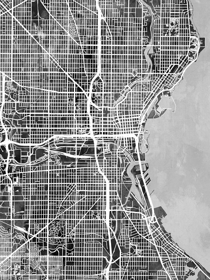 Milwaukee Digital Art - Milwaukee Wisconsin City Map #7 by Michael Tompsett