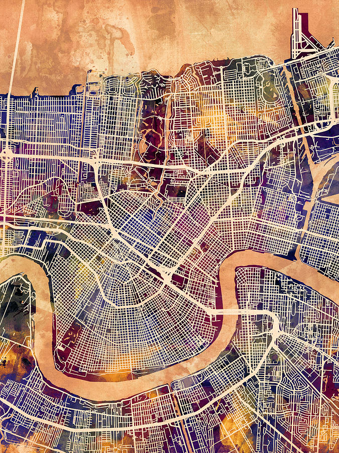 New Orleans Digital Art - New Orleans Street Map #7 by Michael Tompsett