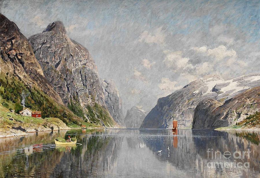 Norwegian fjord landscape #7 Painting by Celestial Images