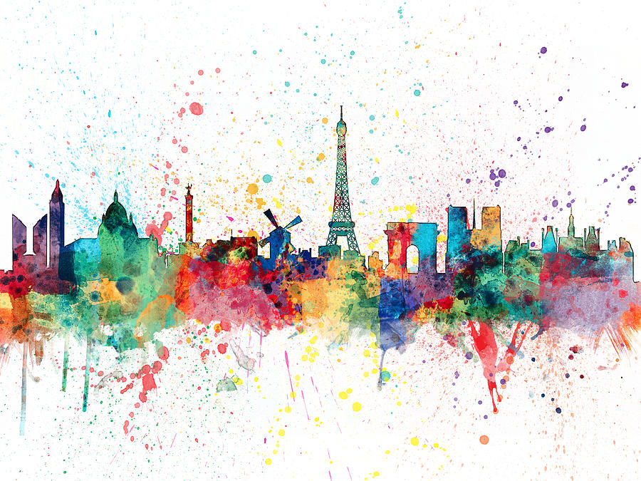 Digital Download Wall decor Typography Big size Paris Watercolor Skyline Paris Cityscape France Digital Poster Watercolor