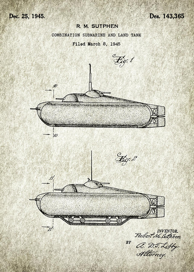 Patent Drawing for the 1945 R. M. Sutphen Combination Submarine and ...