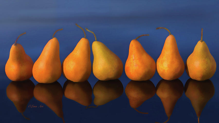 7 Pears Reflection  Photograph by Lena Owens - OLena Art Vibrant Palette Knife and Graphic Design