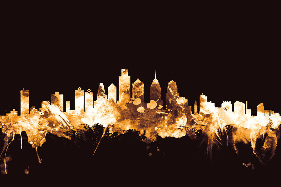 Philadelphia Digital Art - Philadelphia Pennsylvania Skyline #7 by Michael Tompsett