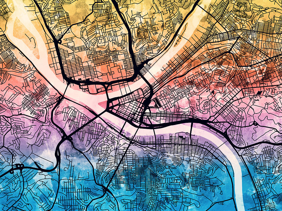 Pittsburgh Digital Art - Pittsburgh Pennsylvania Street Map #7 by Michael Tompsett
