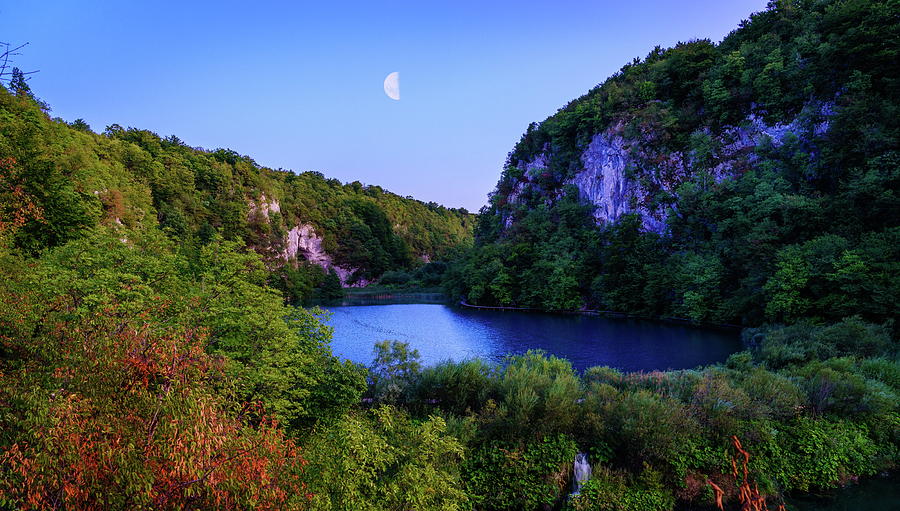 Moonrise over Plitvice Lakes Photograph by Alexey Stiop