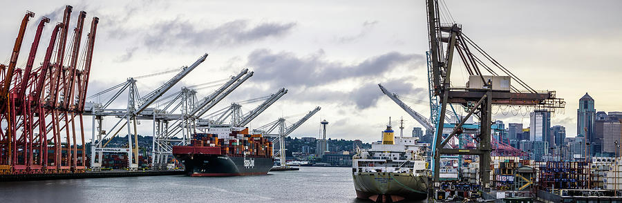 Port Of Seattle With Downtown Skyline Early Morning #7 Photograph by Alex Grichenko