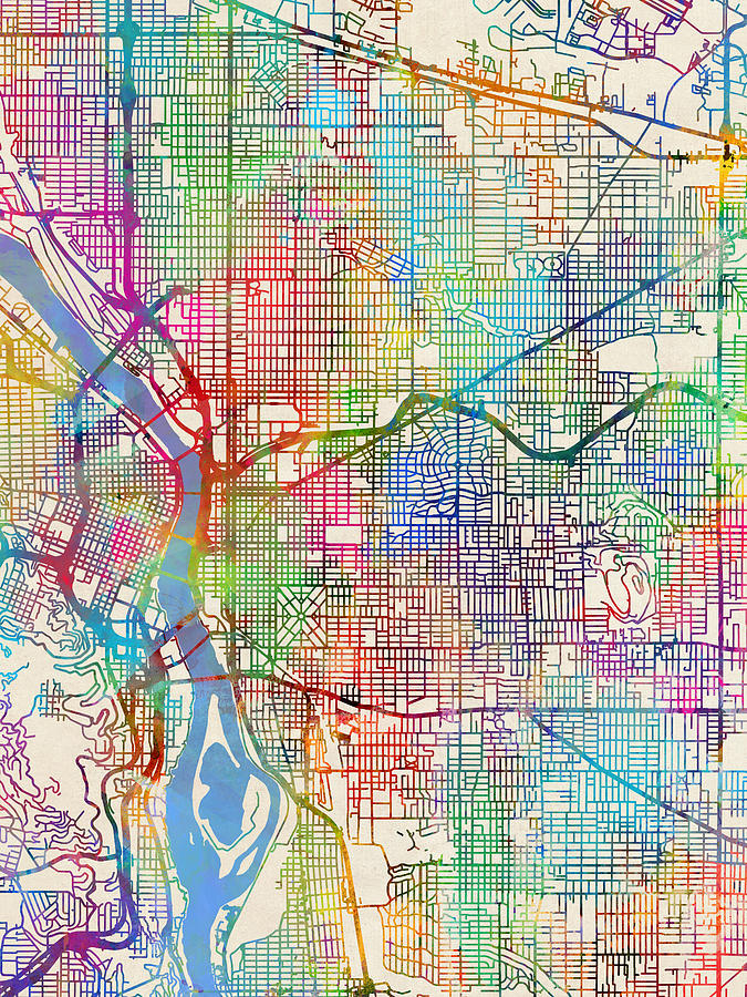 Portland Digital Art - Portland Oregon City Map #7 by Michael Tompsett
