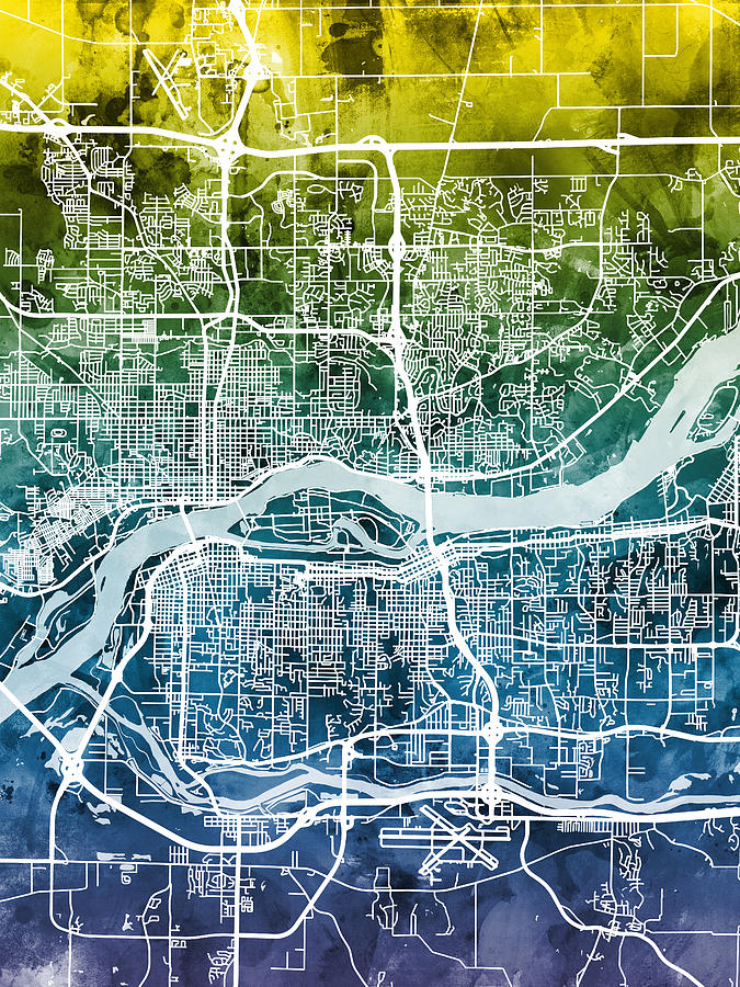 Davenport Digital Art - Quad Cities Street Map #7 by Michael Tompsett