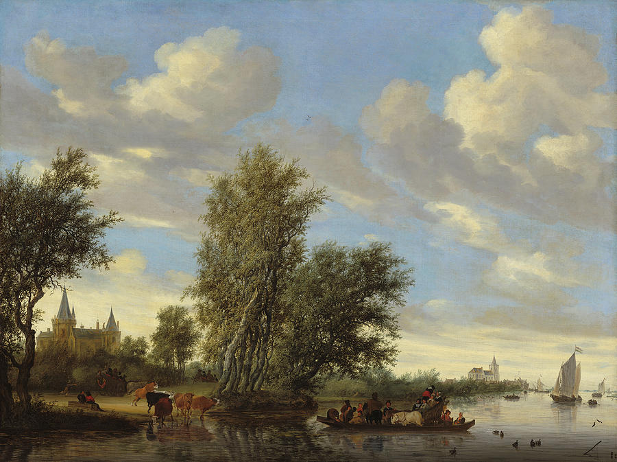 River Landscape with Ferry  #9 Painting by Salomon van Ruysdael