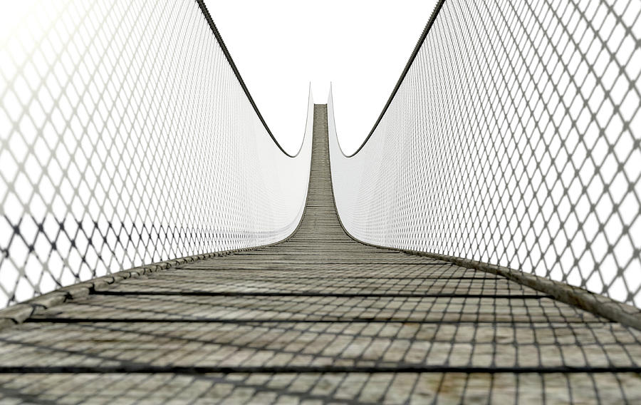 Bridge Digital Art - Rope Bridge On White #7 by Allan Swart
