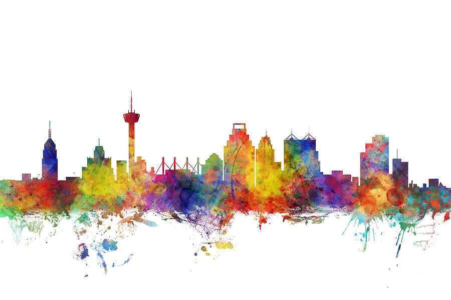 San Antonio Digital Art - San Antonio Texas Skyline #7 by Michael Tompsett