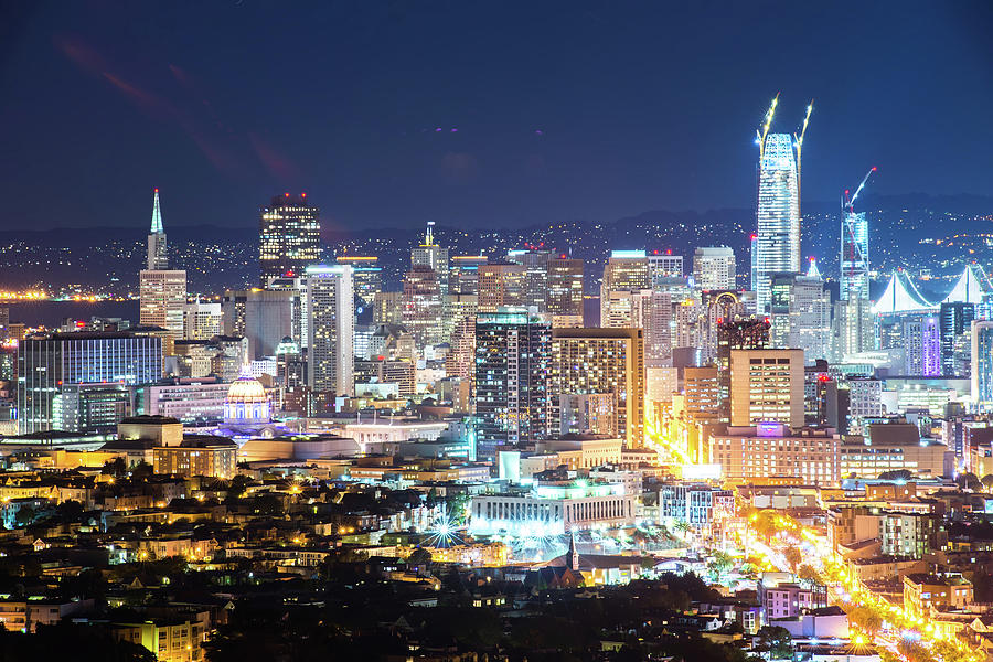 San Francisco California Cityscape Skyline At Night #7 Photograph by Alex Grichenko
