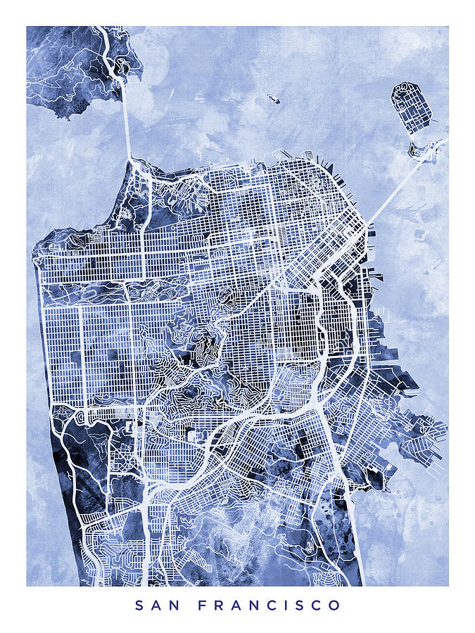 San Francisco Digital Art - San Francisco City Street Map #7 by Michael Tompsett
