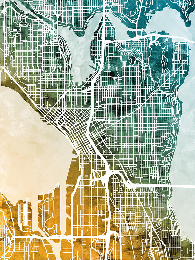Seattle Digital Art - Seattle Washington Street Map #7 by Michael Tompsett