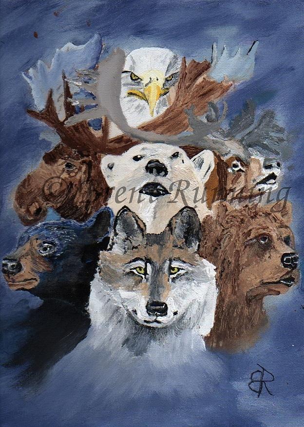 7 Spirit Animals Painting by Brent Running - Pixels