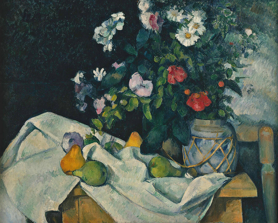 Still Life with Flowers and Fruit, from 1888-1890 Painting by Paul Cezanne