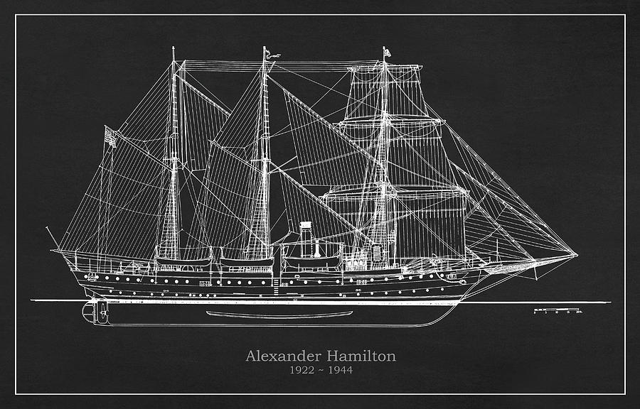 Vintage Drawing - U.S. Coast Guard Cutter Alexander Hamilton #7 by SP JE Art