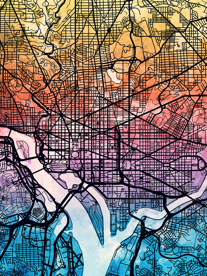 Washington D.c. Digital Art - Washington DC Street Map #7 by Michael Tompsett