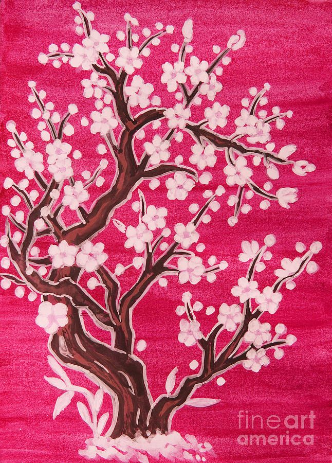 White tree in blossom, painting #7 Painting by Irina Afonskaya