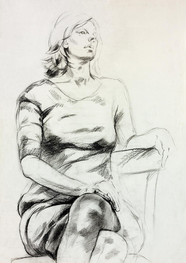 Woman sitting sketch by Ivailo Nikolov Drawing by Boyan Dimitrov Fine