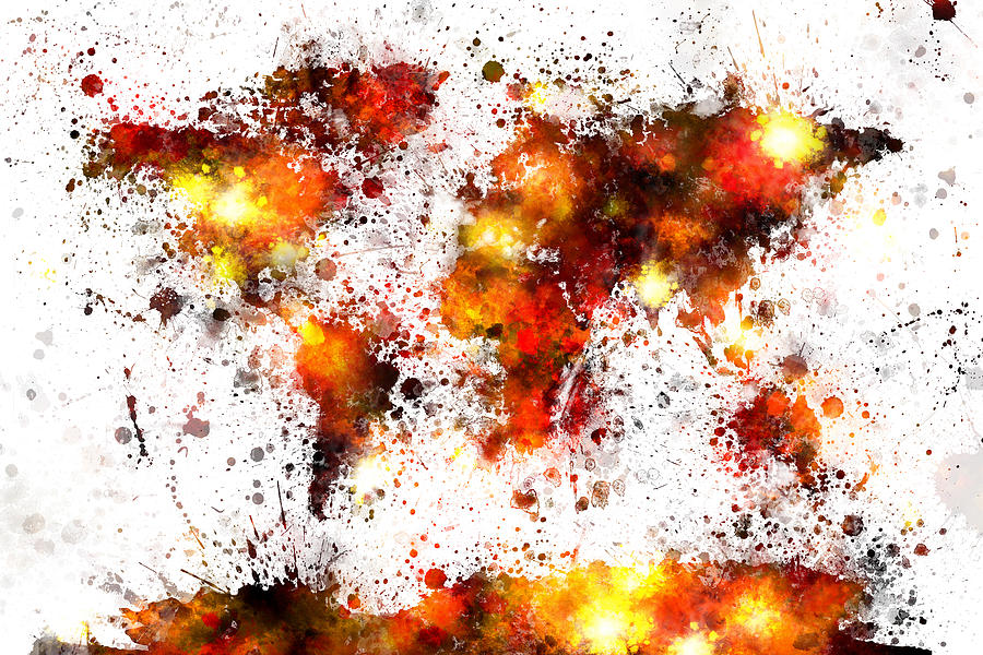 World Map Paint Splashes #7 Digital Art by Michael Tompsett