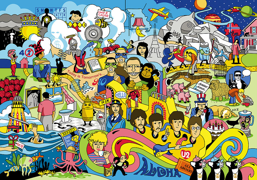 The Beatles Digital Art - 70 illustrated Beatles song titles by Ron Magnes