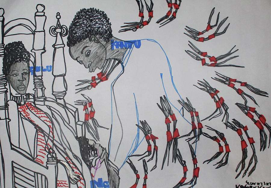 Kintu and Nambi  Folktale #71 Painting by Gloria Ssali