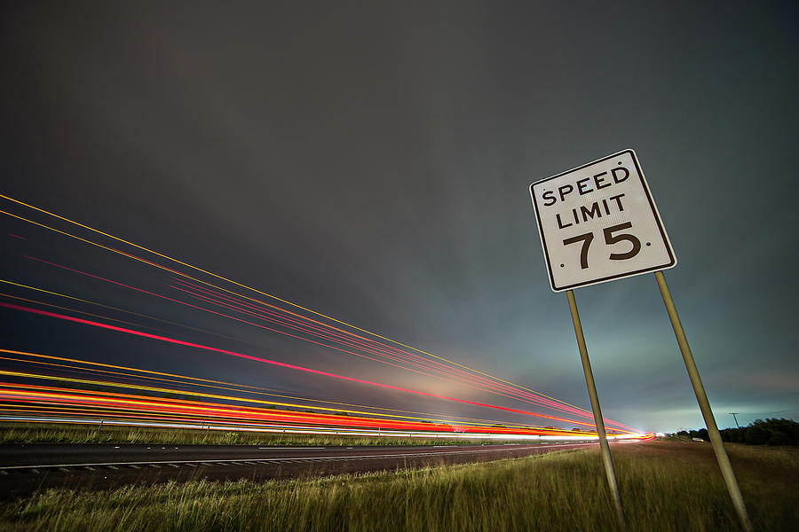 75np Speed Limit Sign At Night Next To Afreeway At Night Photograph by Alex Grichenko