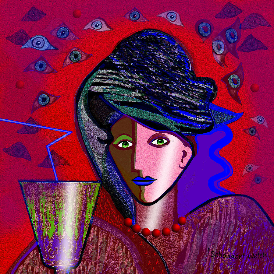 766 - Lady With Big Goblet 2017 Digital Art by Irmgard Schoendorf Welch
