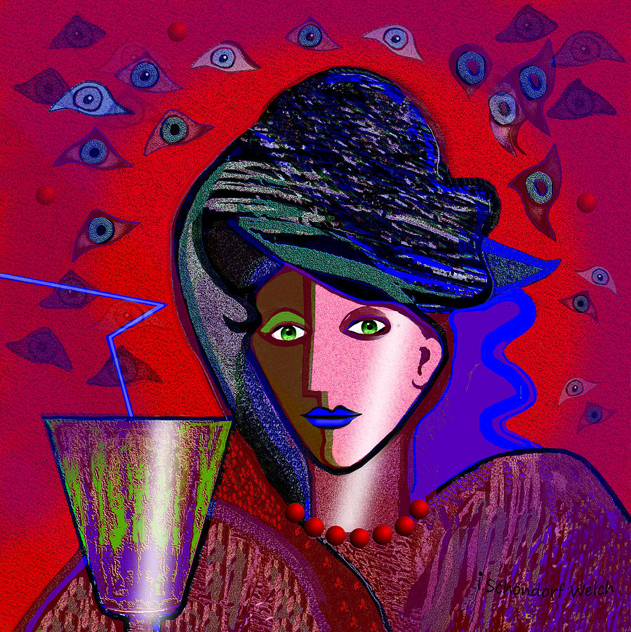 766 - Lady with  Green Drink ... Painting by Irmgard Schoendorf Welch