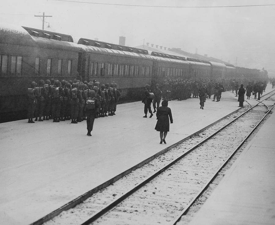 76th Infantry Division Troops Waiting to Board Chicago and North Western - 1944 Photograph by Chicago and North Western Historical Society