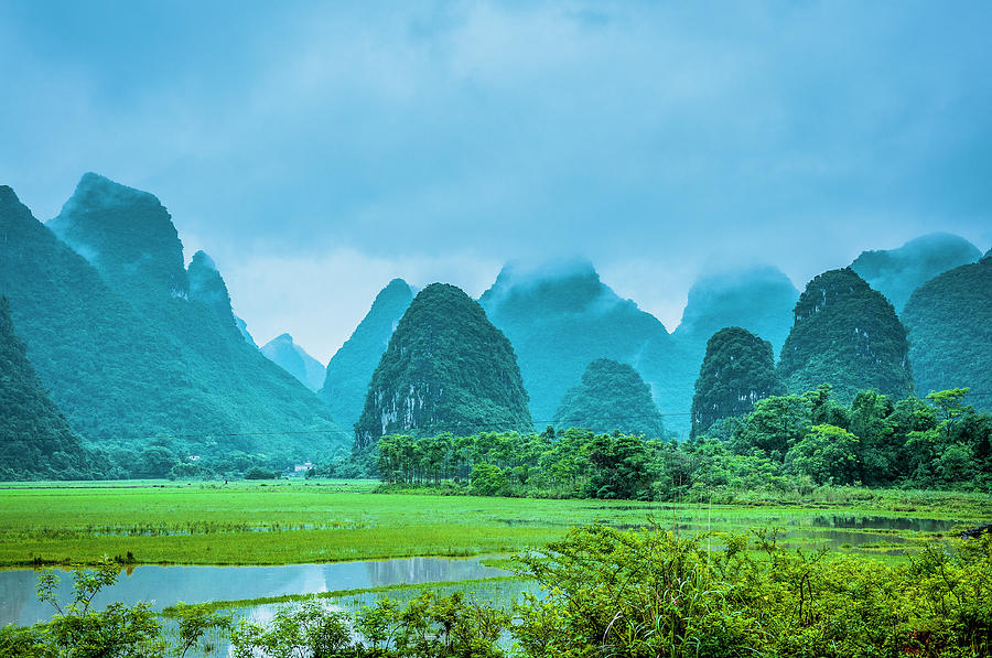 Karst rural scenery in raining Photograph by Carl Ning - Fine Art America