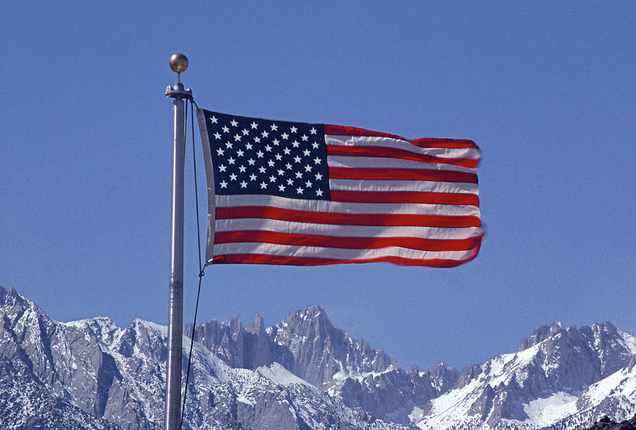 7MM6452 Flag above Mt. Whitney Photograph by Ed Cooper Photography