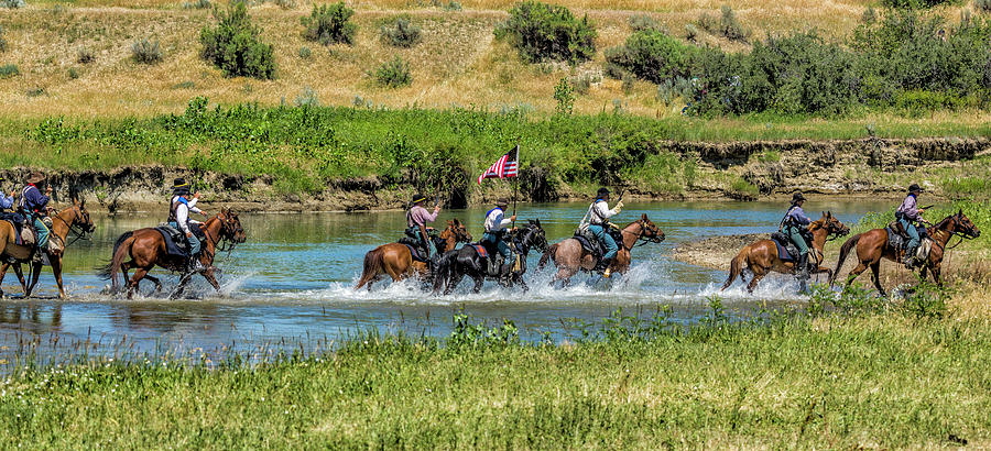 7th Cavalry Riding Across Little Bighorn River Photograph by Donald Pash