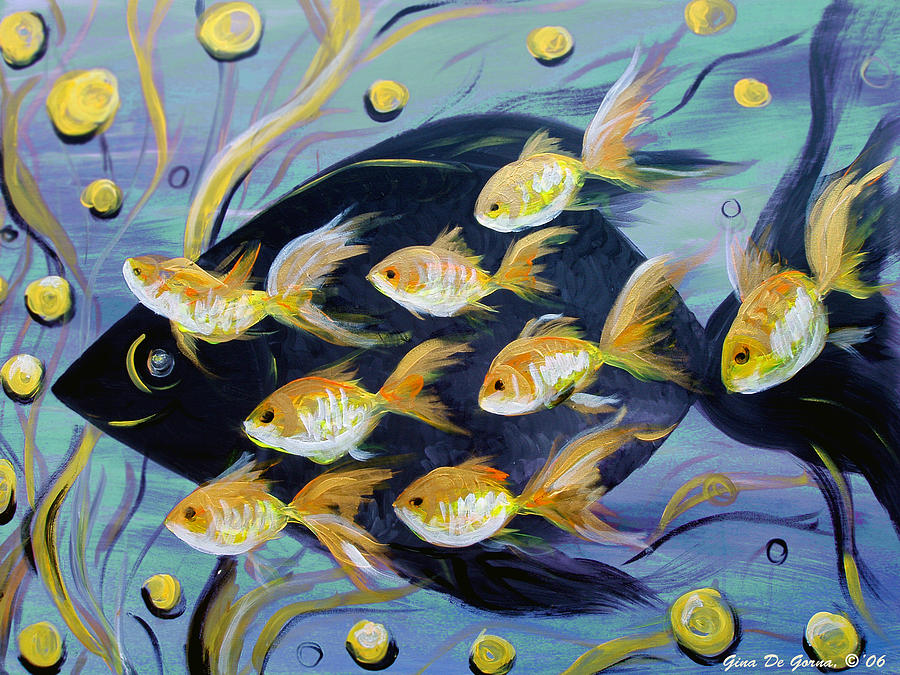 8 Gold Fish Painting by Gina De Gorna